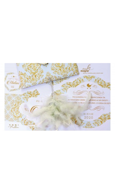 Trusou de botez de lux cu gold si verde menta si motive baroc Luxury 4